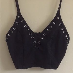Sexy black lace up crop top